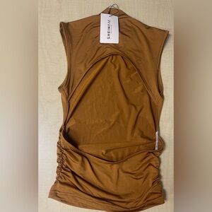 NWT SheinBae women’s beautiful copper gold top backless with scrunch sides XS 2